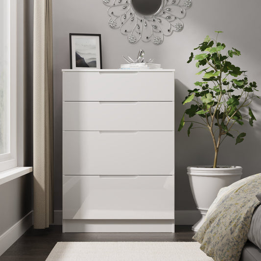 Milan Tall Chest of Drawers White 4 Drawers 108cm