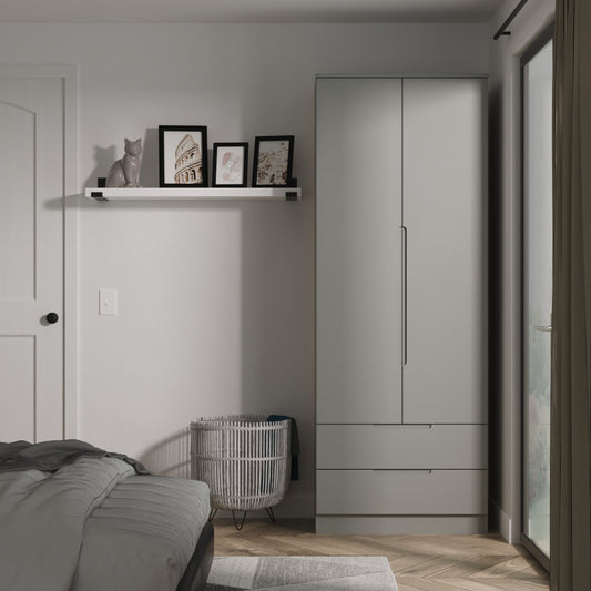 Milan Tall Wardrobe Grey 2 Drawers 196cm