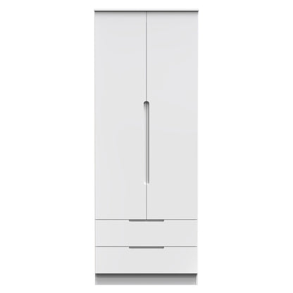 Milan Tall Wardrobe White 2 Drawers 196cm