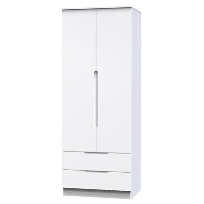 Milan Tall Wardrobe White 2 Drawers 196cm
