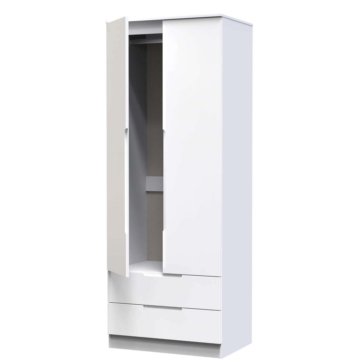Milan Tall Wardrobe White 2 Drawers 196cm