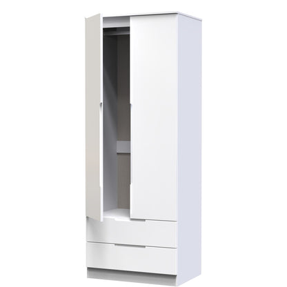 Milan Tall Wardrobe White 2 Drawers 196cm
