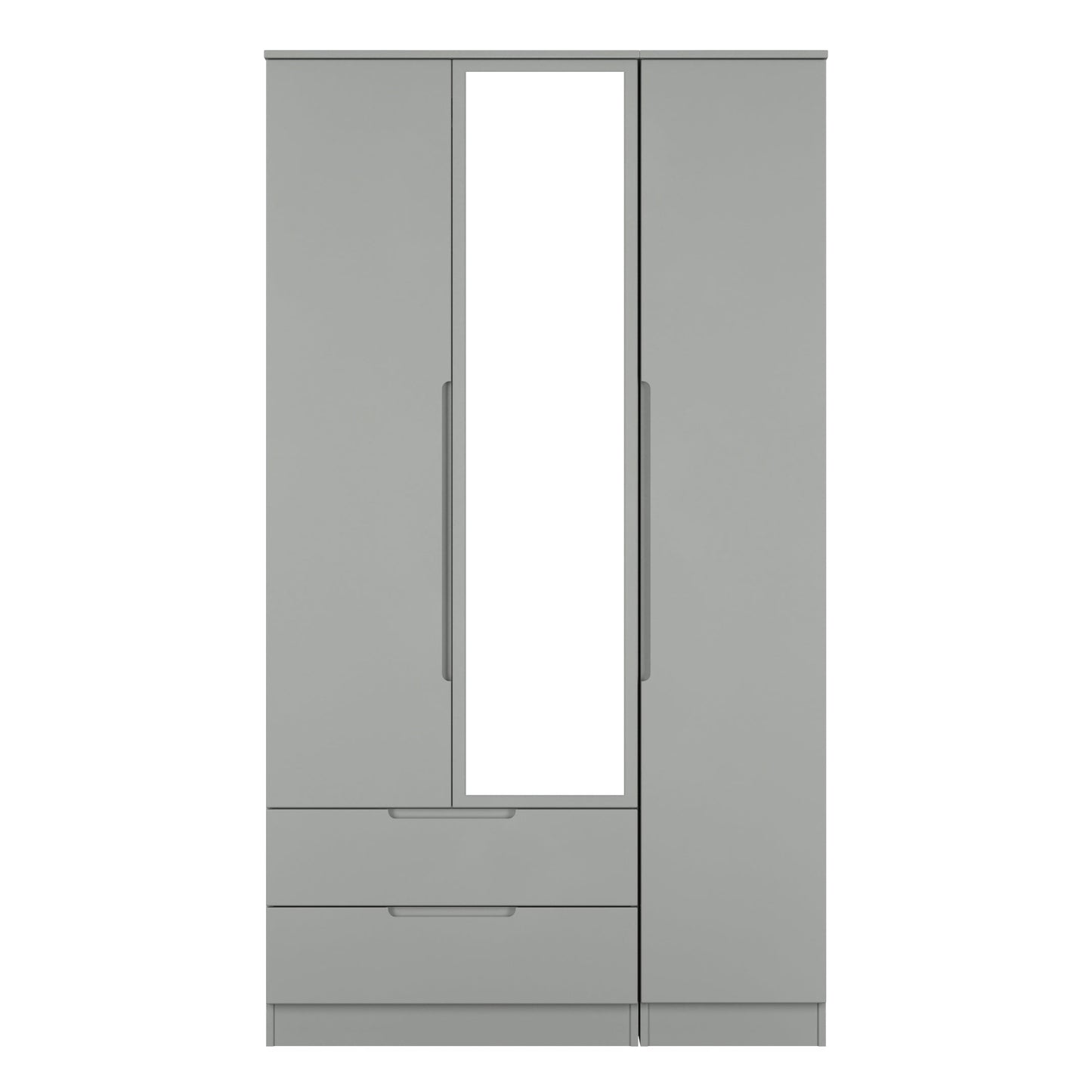 Milan Tall Mirror Wardrobe Grey 1 Shelf 2 Drawers 196cm