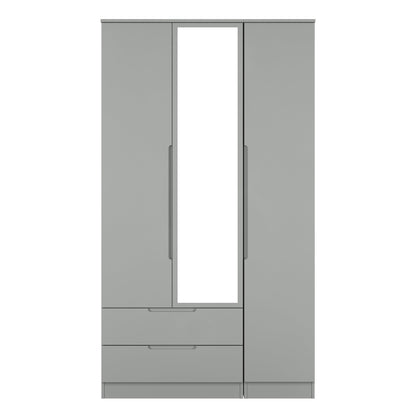 Milan Tall Mirror Wardrobe Grey 1 Shelf 2 Drawers 196cm