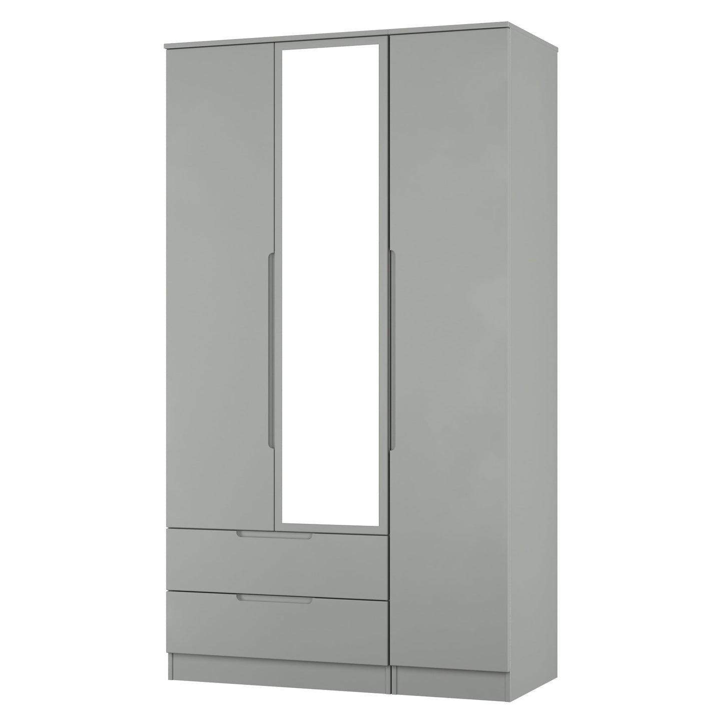 Milan Tall Mirror Wardrobe Grey 1 Shelf 2 Drawers 196cm