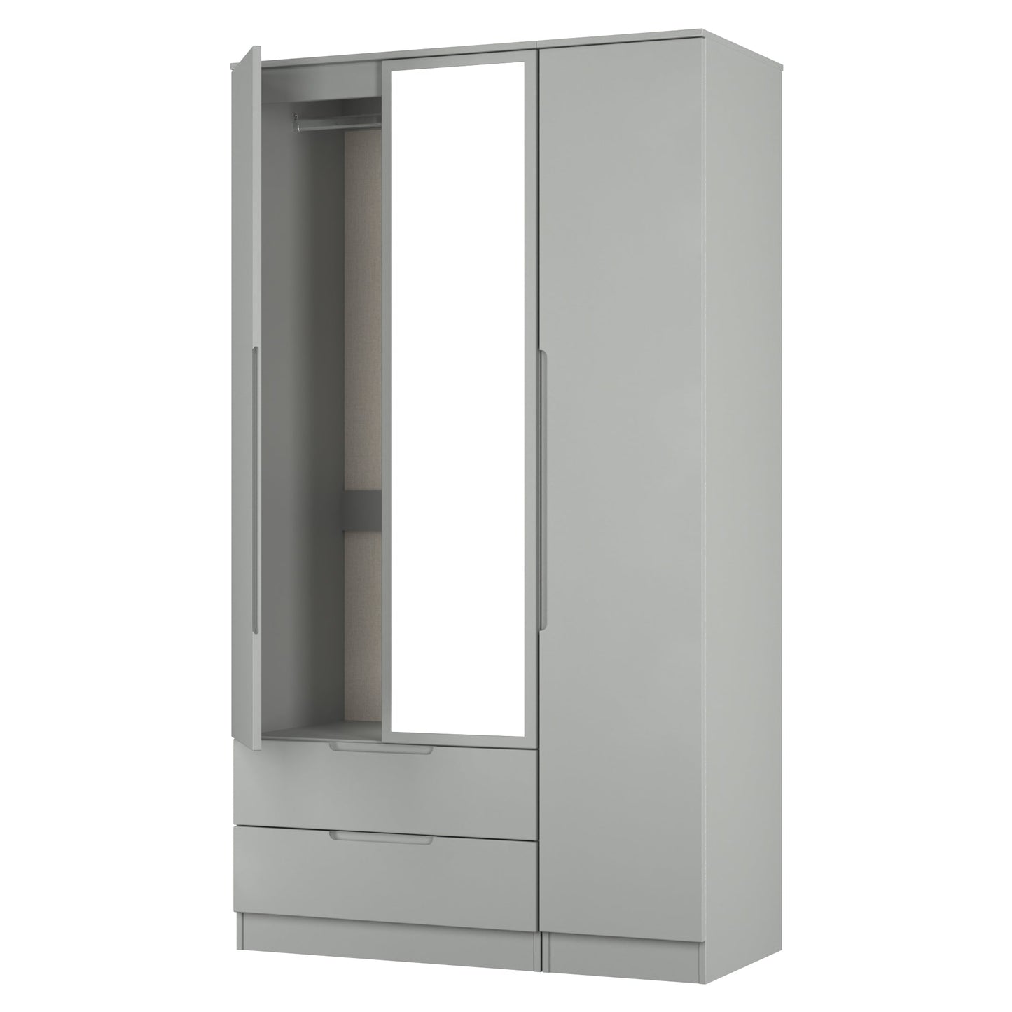 Milan Tall Mirror Wardrobe Grey 1 Shelf 2 Drawers 196cm