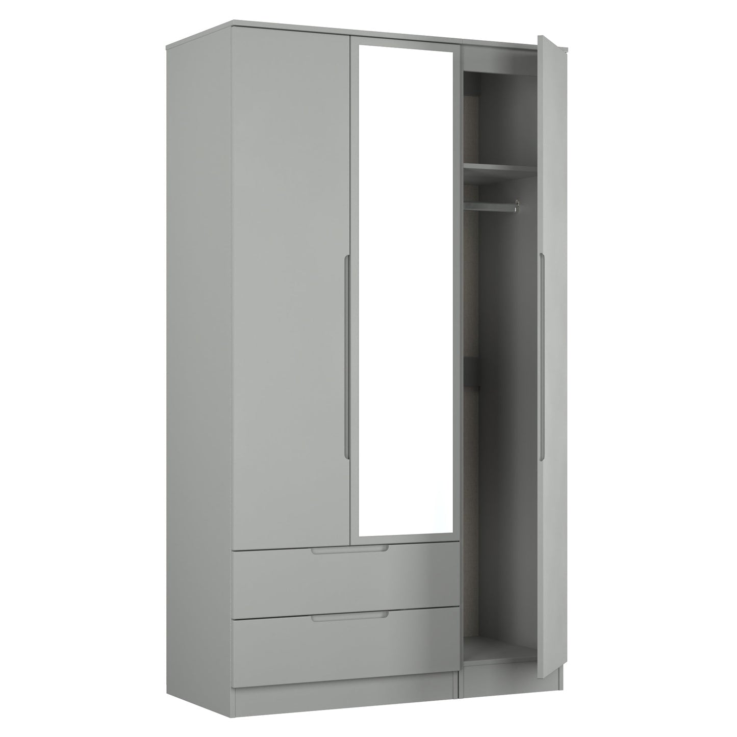 Milan Tall Mirror Wardrobe Grey 1 Shelf 2 Drawers 196cm