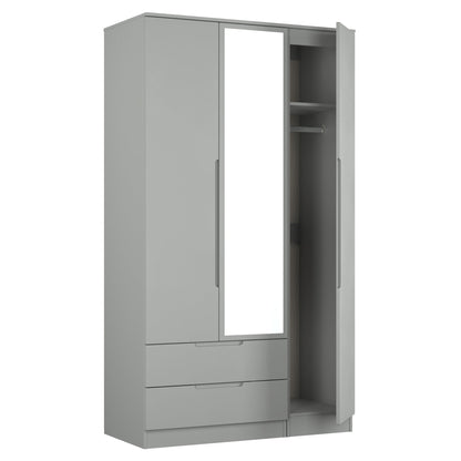 Milan Tall Mirror Wardrobe Grey 1 Shelf 2 Drawers 196cm