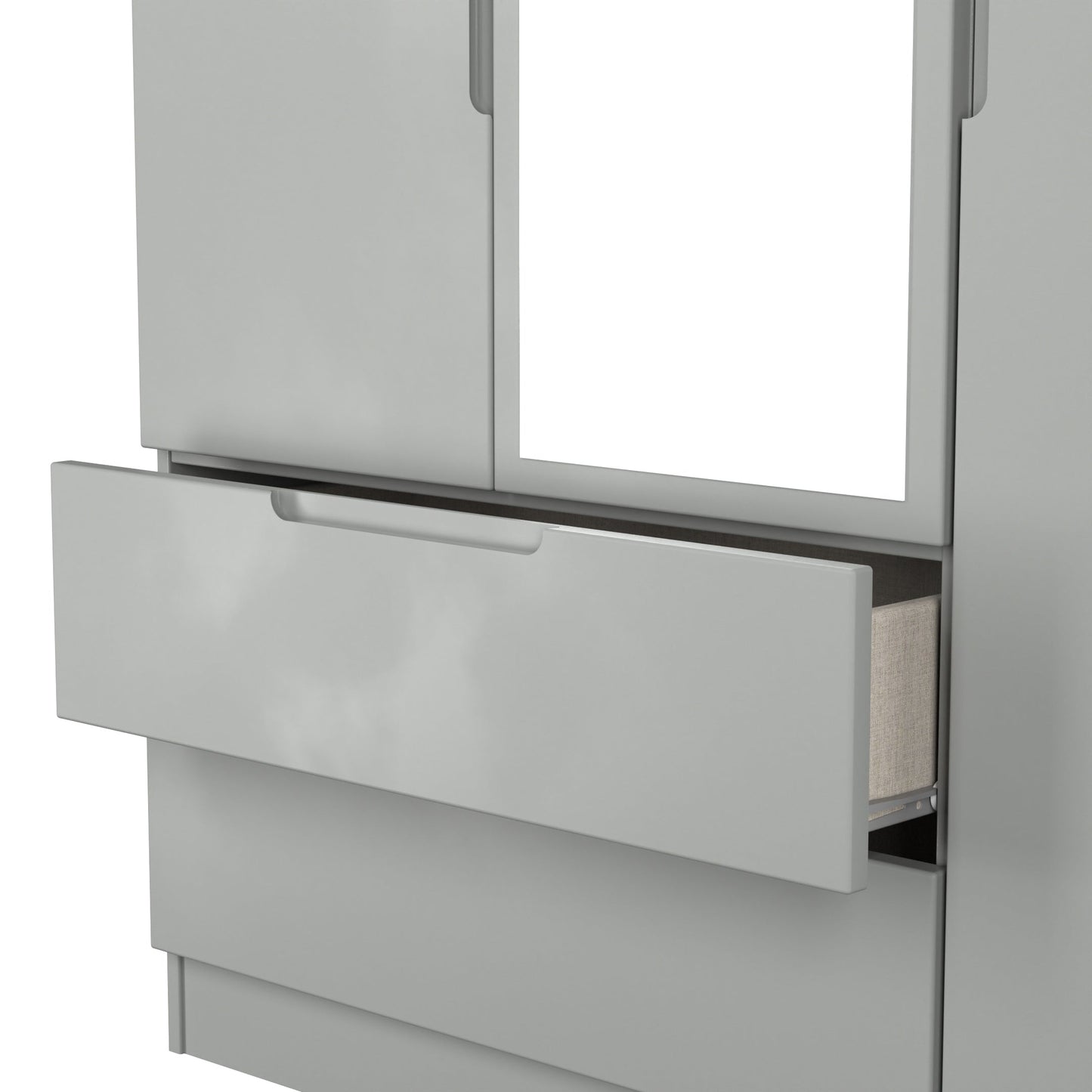 Milan Tall Mirror Wardrobe Grey 1 Shelf 2 Drawers 196cm