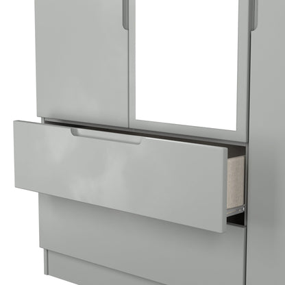 Milan Tall Mirror Wardrobe Grey 1 Shelf 2 Drawers 196cm