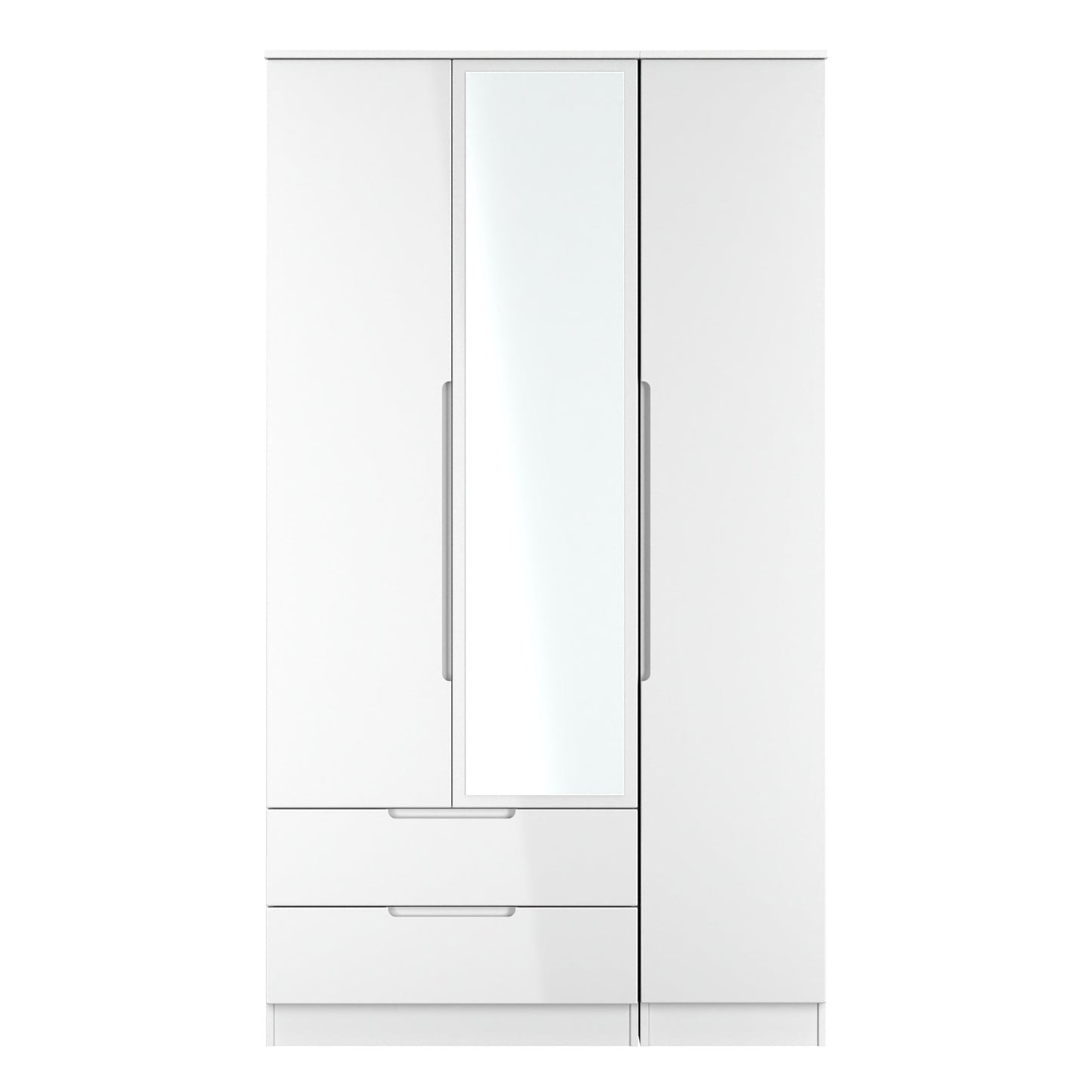 Milan Tall Mirror Wardrobe White 1 Shelf 2 Drawers 196cm