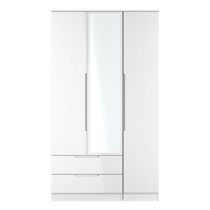 Milan Tall Mirror Wardrobe White 1 Shelf 2 Drawers 196cm