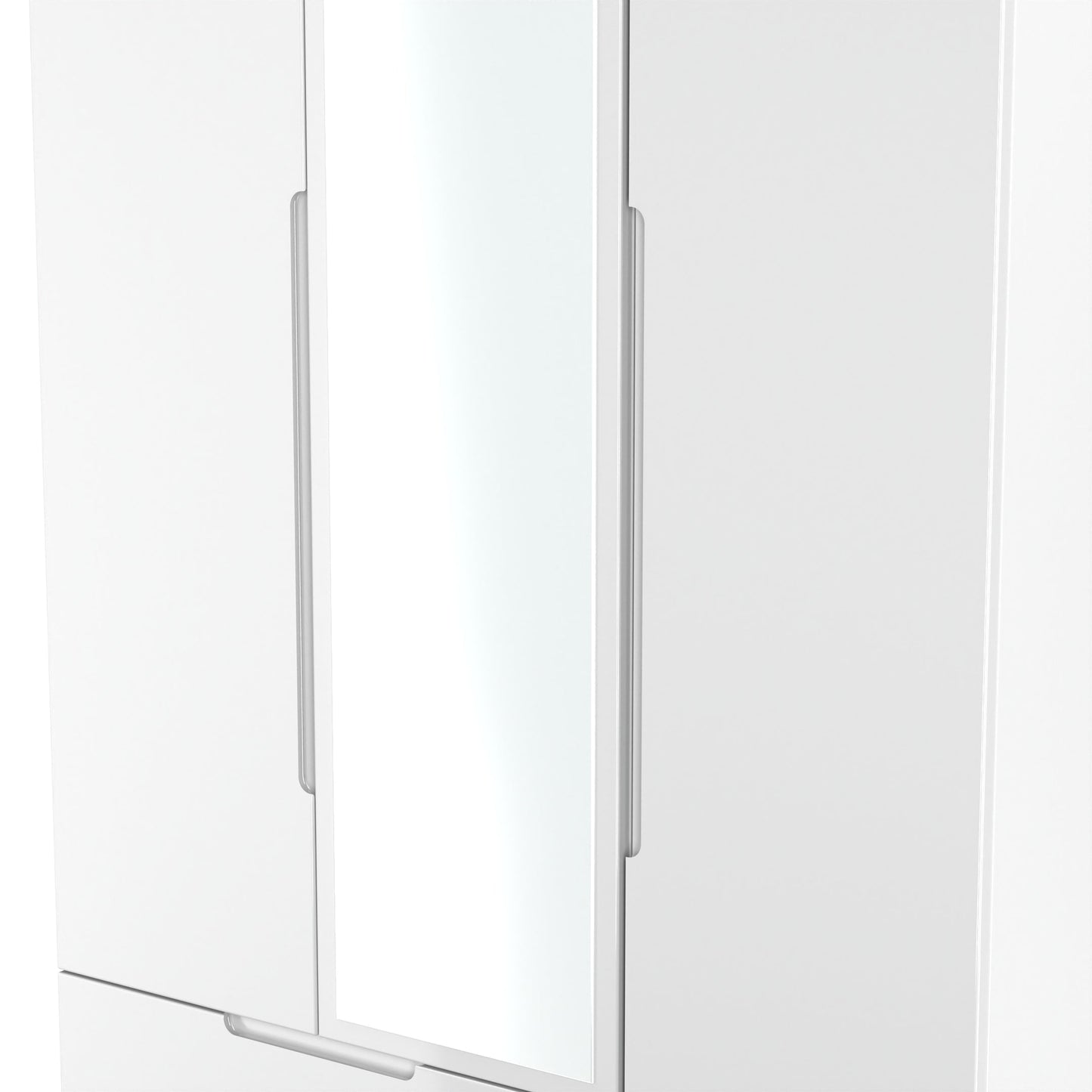 Milan Tall Mirror Wardrobe White 1 Shelf 2 Drawers 196cm