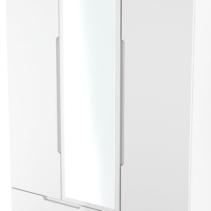 Milan Tall Mirror Wardrobe White 1 Shelf 2 Drawers 196cm