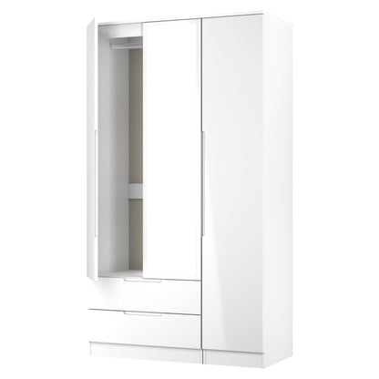 Milan Tall Mirror Wardrobe White 1 Shelf 2 Drawers 196cm