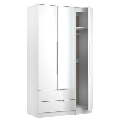 Milan Tall Mirror Wardrobe White 1 Shelf 2 Drawers 196cm
