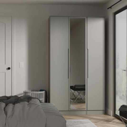 Milan Tall Mirror Wardrobe Grey 2 Shelves 196cm