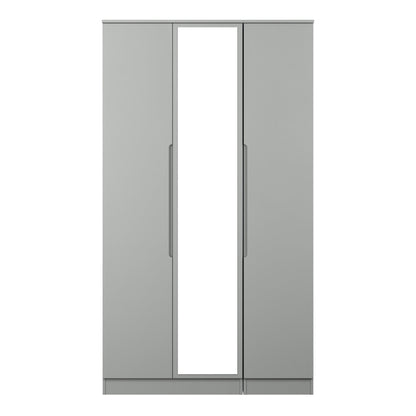 Milan Tall Mirror Wardrobe Grey 2 Shelves 196cm