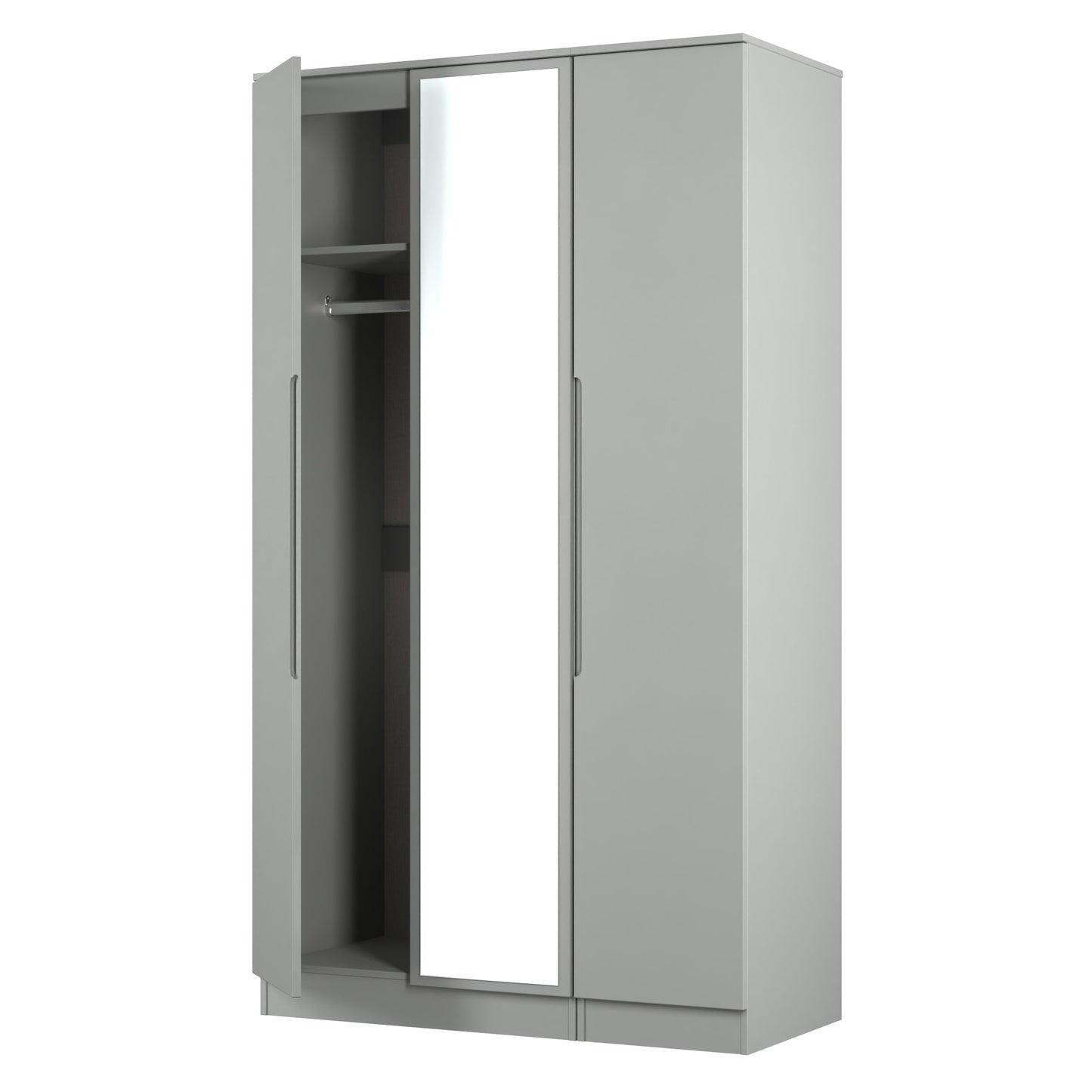 Milan Tall Mirror Wardrobe Grey 2 Shelves 196cm