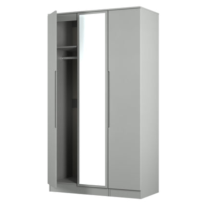 Milan Tall Mirror Wardrobe Grey 2 Shelves 196cm