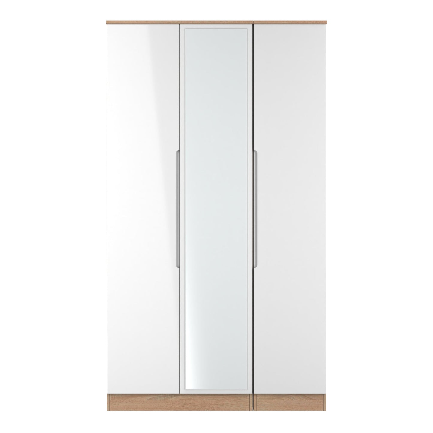 Milan Tall Mirror Wardrobe White & Oak 2 Shelves 196cm