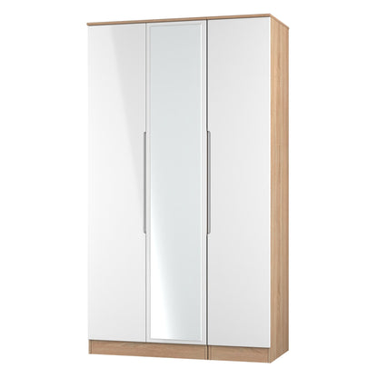 Milan Tall Mirror Wardrobe White & Oak 2 Shelves 196cm