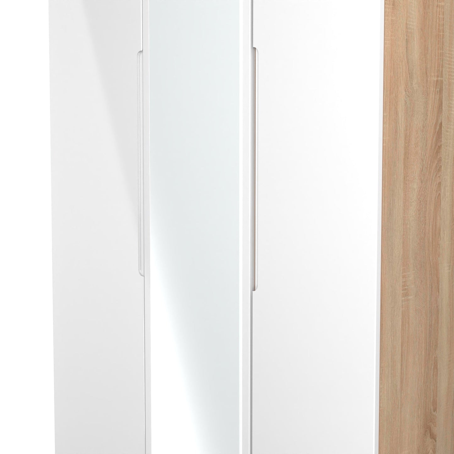 Milan Tall Mirror Wardrobe White & Oak 2 Shelves 196cm