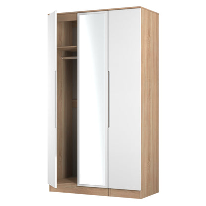 Milan Tall Mirror Wardrobe White & Oak 2 Shelves 196cm