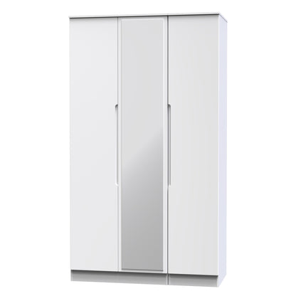 Milan Tall Mirror Wardrobe White 2 Shelves 196cm