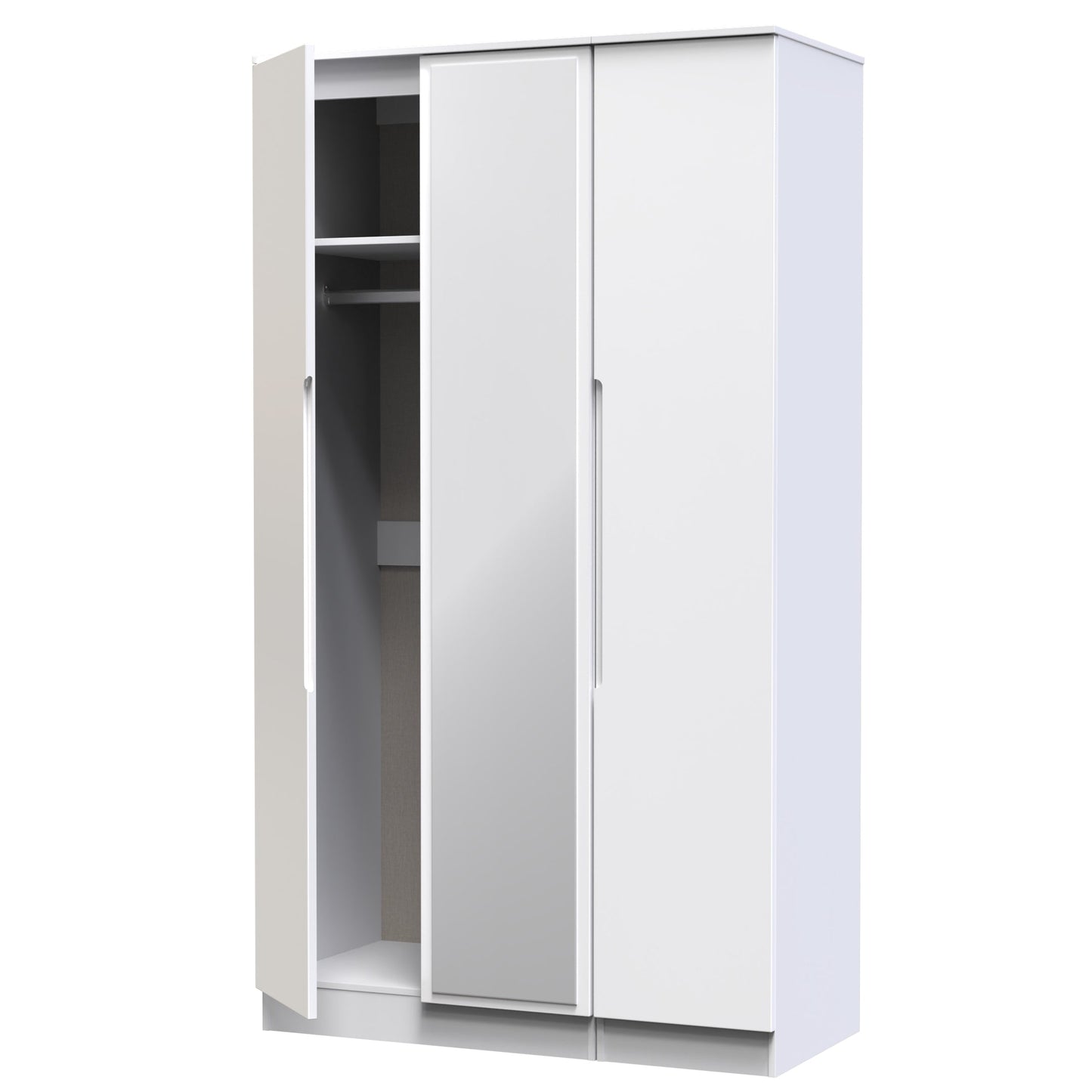 Milan Tall Mirror Wardrobe White 2 Shelves 196cm
