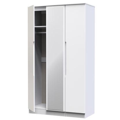 Milan Tall Mirror Wardrobe White 2 Shelves 196cm
