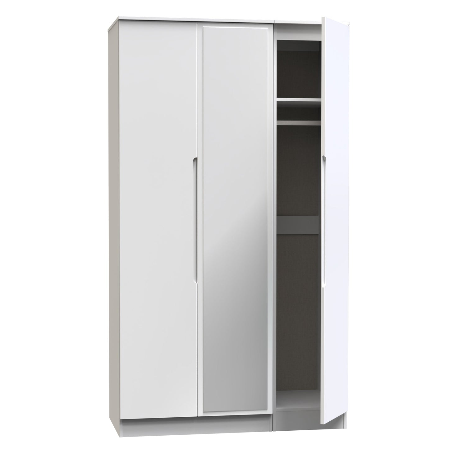 Milan Tall Mirror Wardrobe White 2 Shelves 196cm
