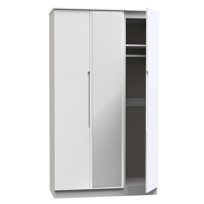 Milan Tall Mirror Wardrobe White 2 Shelves 196cm
