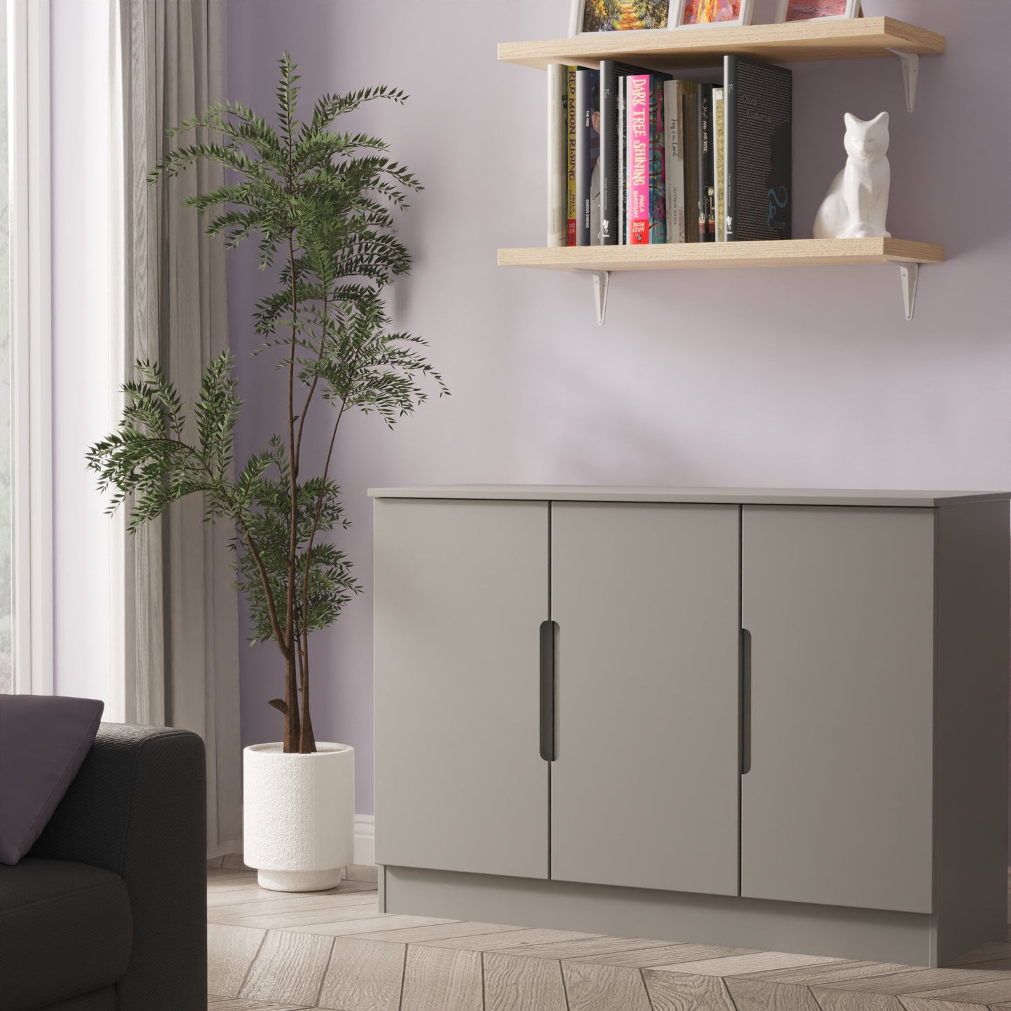 Milan Large Sideboard Grey 3 Doors 2 Shelves 110cm