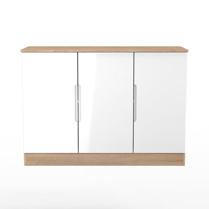 Milan Large Sideboard White & Oak 3 Doors 2 Shelves 110cm