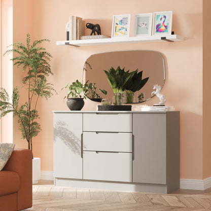 Milan Large Sideboard Grey 2 Doors 2 Shelves 3 Drawers 126cm