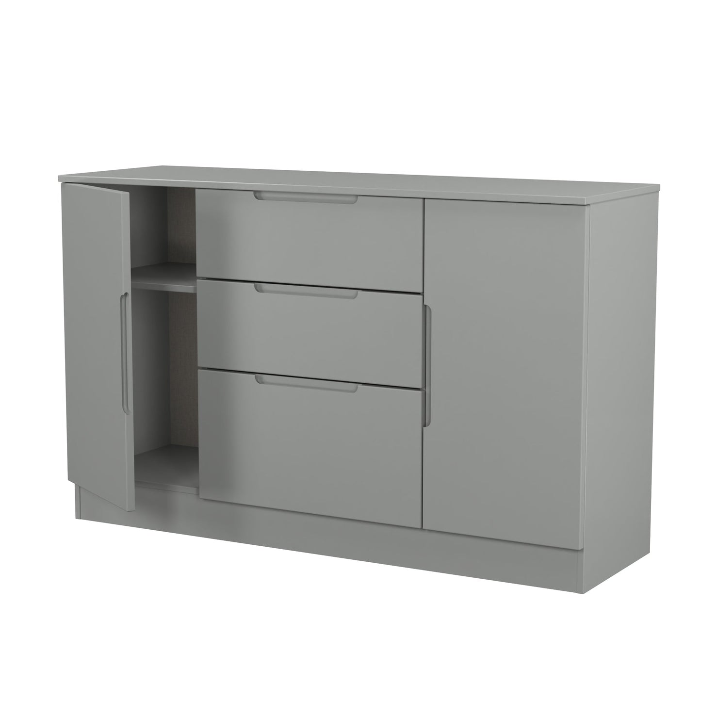 Milan Large Sideboard Grey 2 Doors 2 Shelves 3 Drawers 126cm