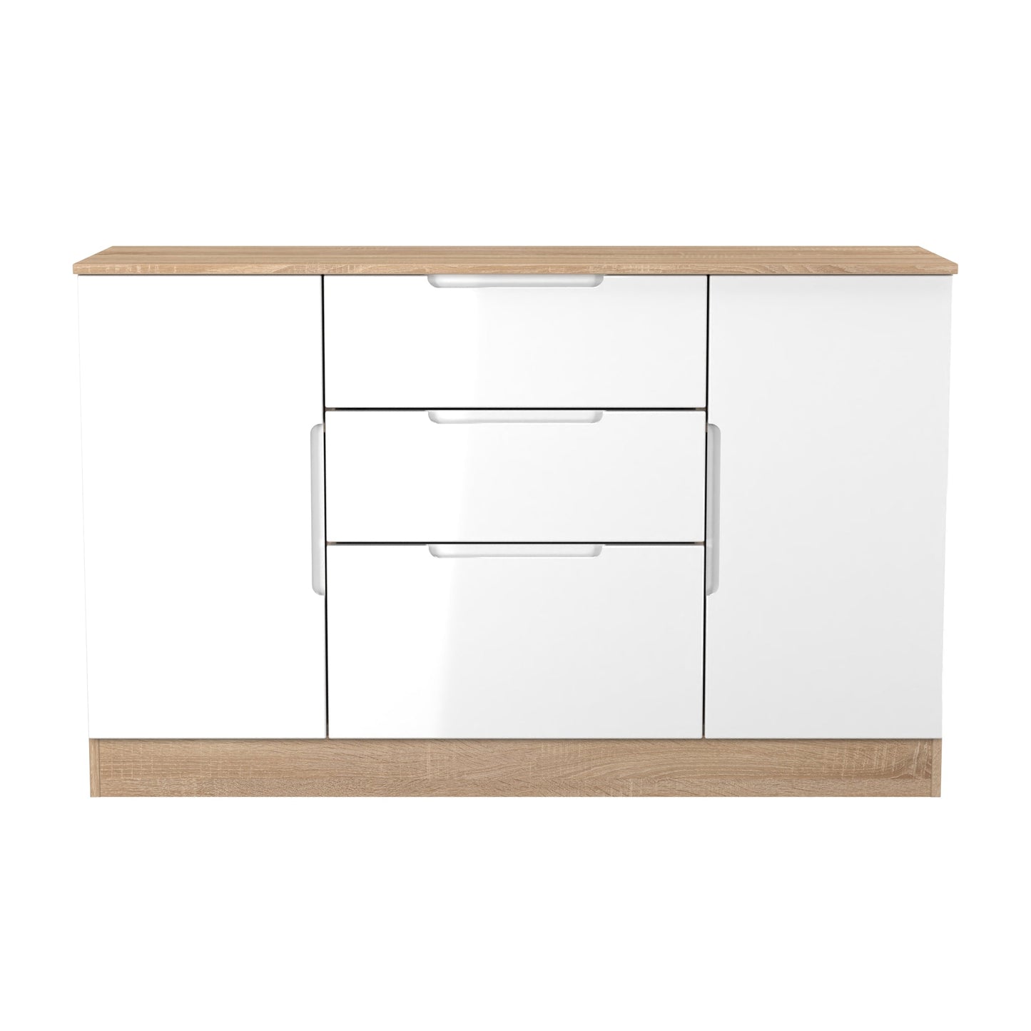 Milan Large Sideboard White & Oak 2 Doors 2 Shelves 3 Drawers 126cm