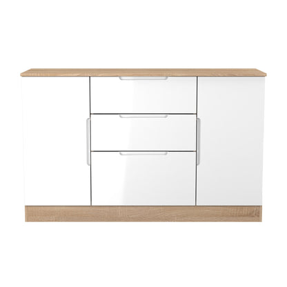 Milan Large Sideboard White & Oak 2 Doors 2 Shelves 3 Drawers 126cm