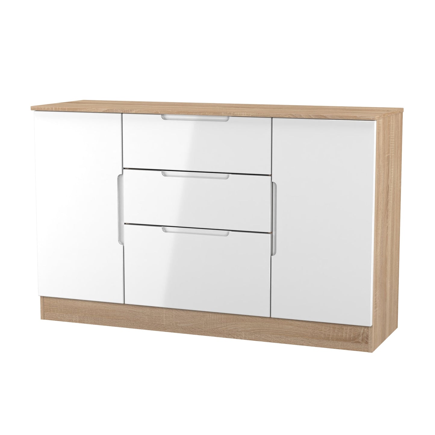 Milan Large Sideboard White & Oak 2 Doors 2 Shelves 3 Drawers 126cm