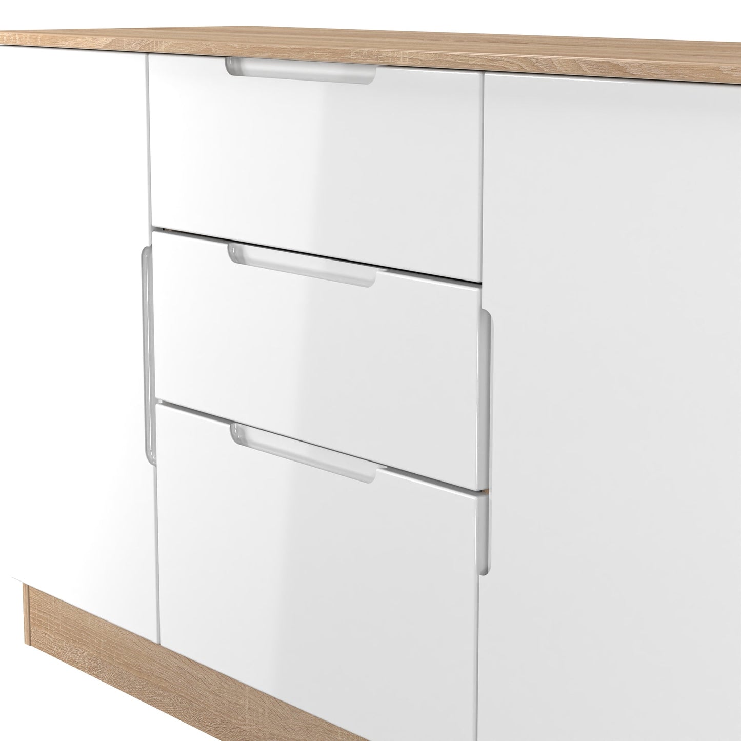 Milan Large Sideboard White & Oak 2 Doors 2 Shelves 3 Drawers 126cm