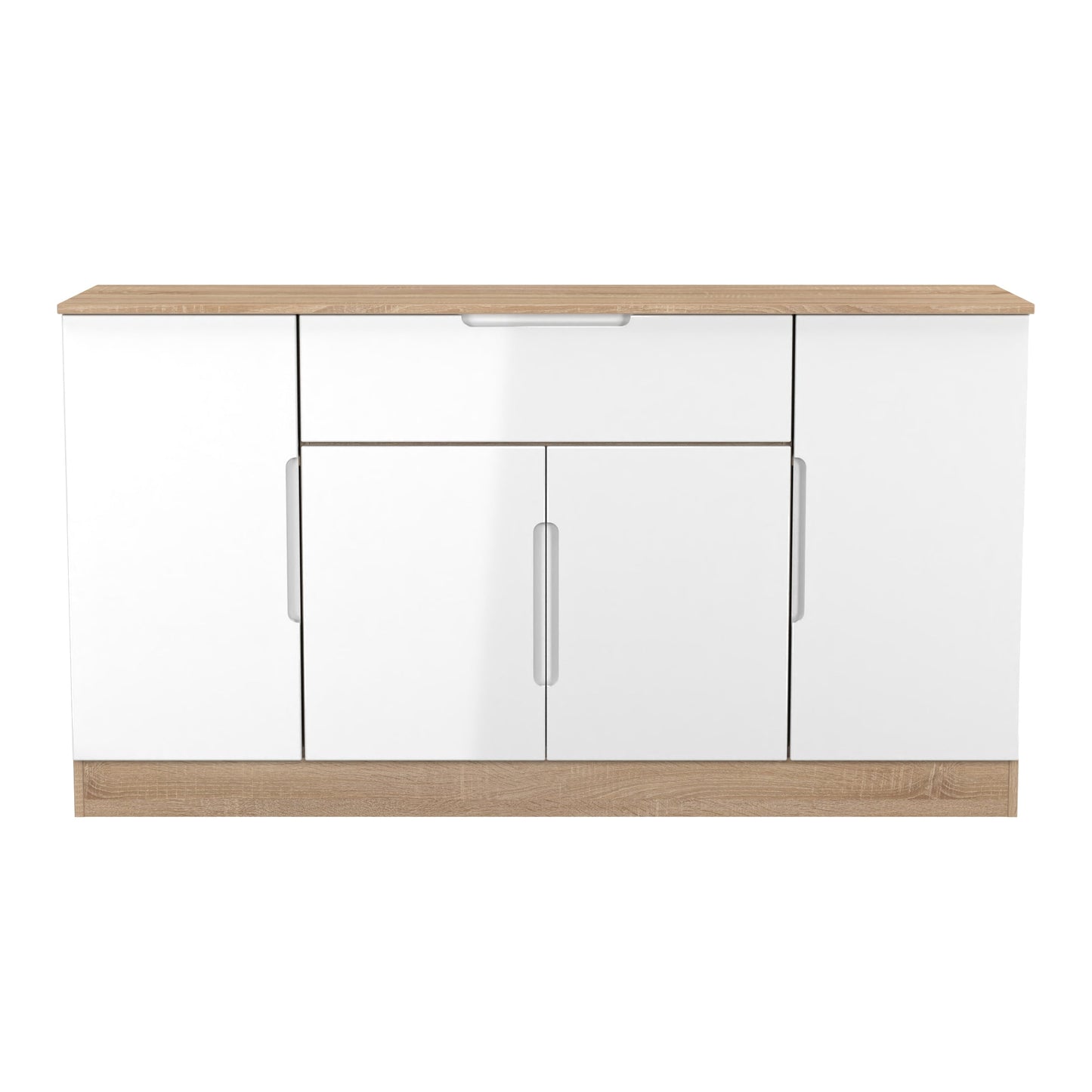 Milan Large Sideboard White & Oak 4 Doors 2 Shelves 1 Drawer 144cm