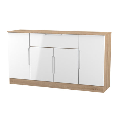Milan Large Sideboard White & Oak 4 Doors 2 Shelves 1 Drawer 144cm