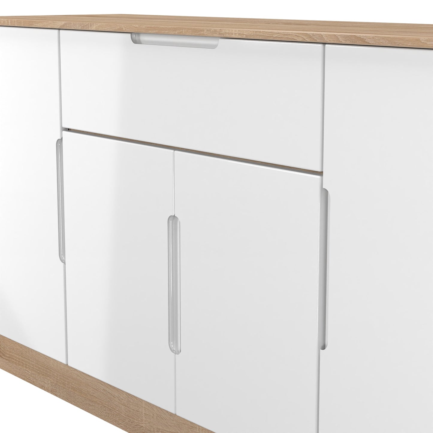 Milan Large Sideboard White & Oak 4 Doors 2 Shelves 1 Drawer 144cm