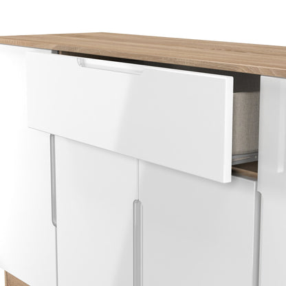 Milan Large Sideboard White & Oak 4 Doors 2 Shelves 1 Drawer 144cm