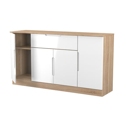 Milan Large Sideboard White & Oak 4 Doors 2 Shelves 1 Drawer 144cm