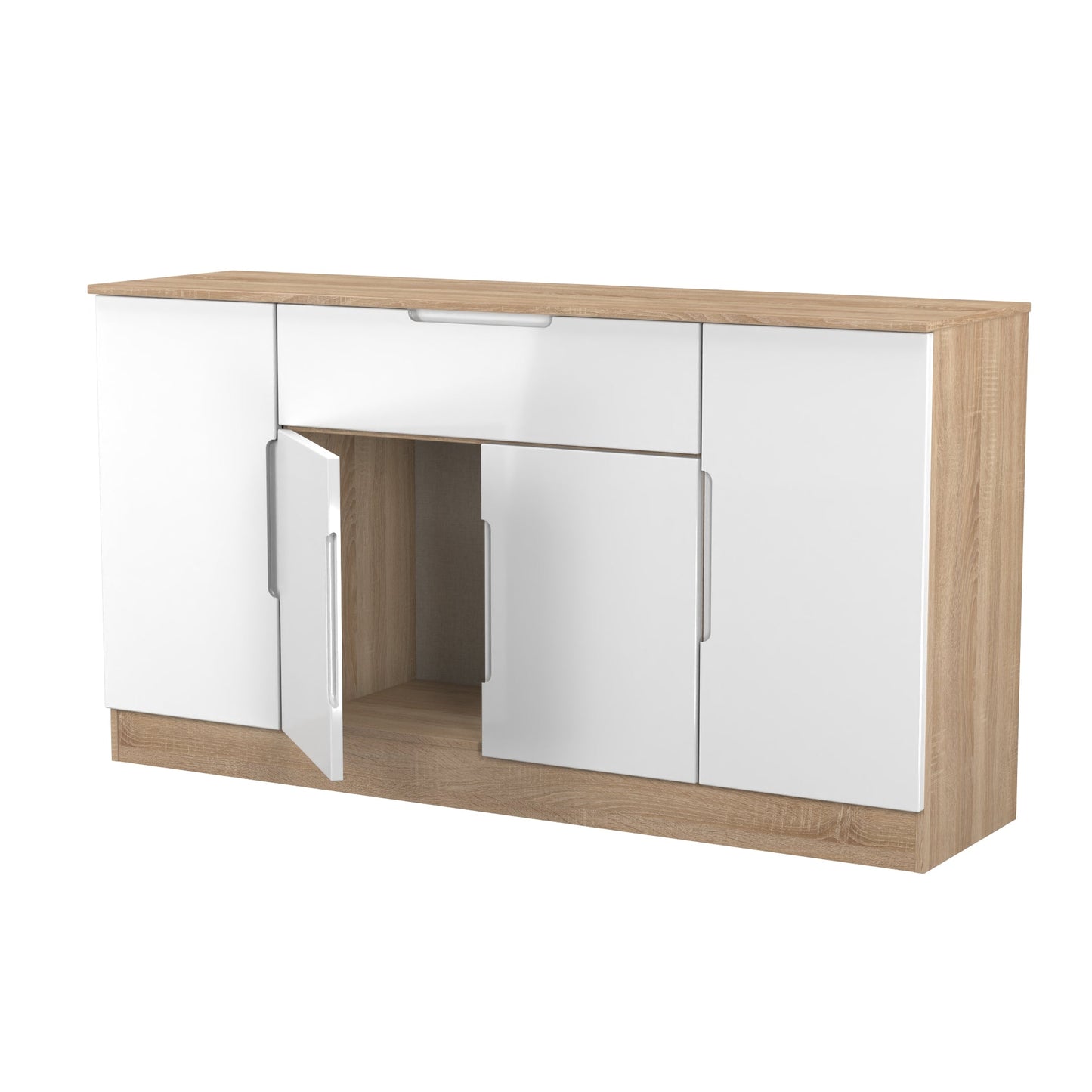 Milan Large Sideboard White & Oak 4 Doors 2 Shelves 1 Drawer 144cm