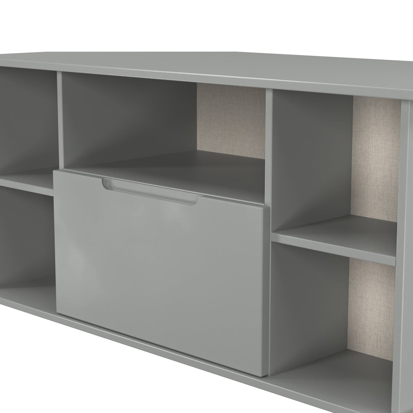 Milan Corner Corner TV Unit Grey 5 Shelves 1 Drawer 110cm