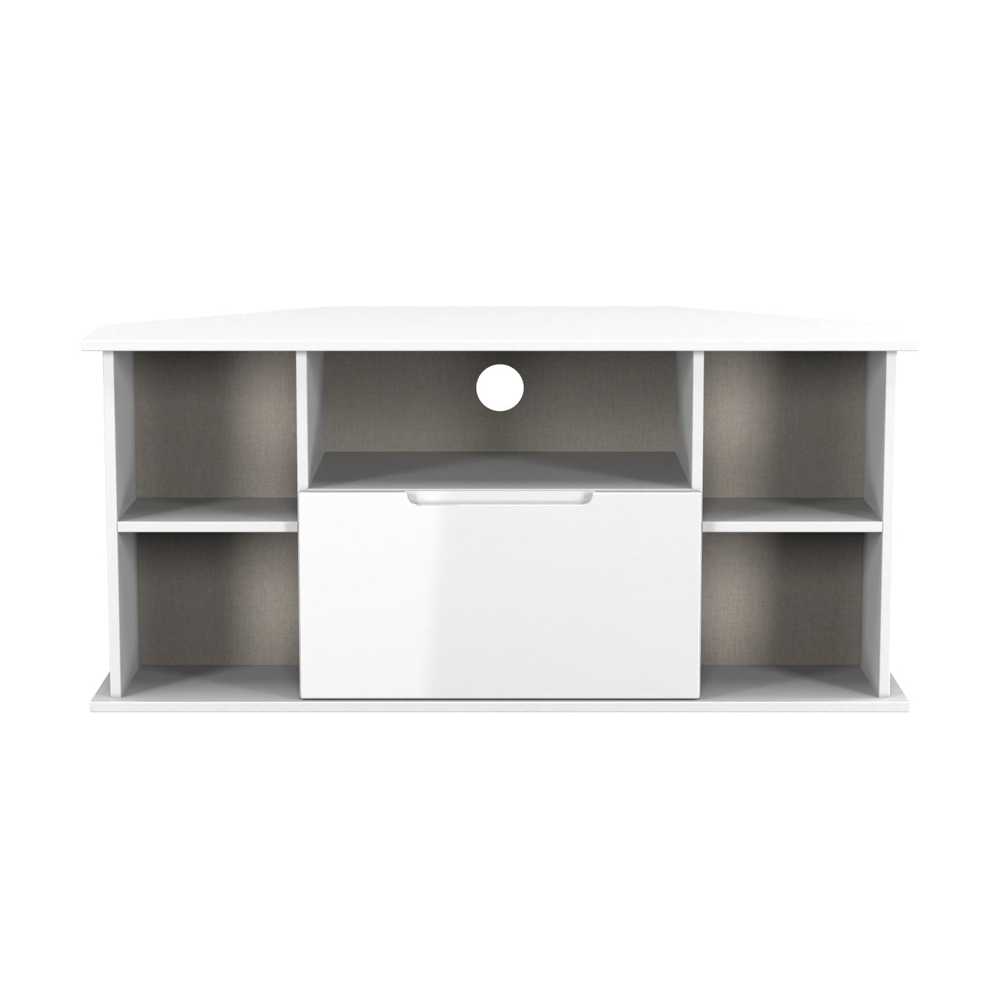 Milan Corner Corner TV Unit White 5 Shelves 1 Drawer 110cm