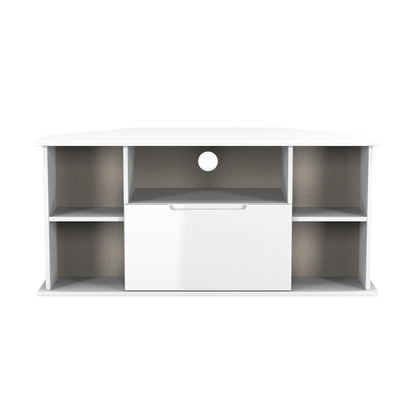Milan Corner Corner TV Unit White 5 Shelves 1 Drawer 110cm